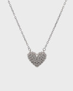 Silver Diamond Cluster Heart Pendant Necklace
