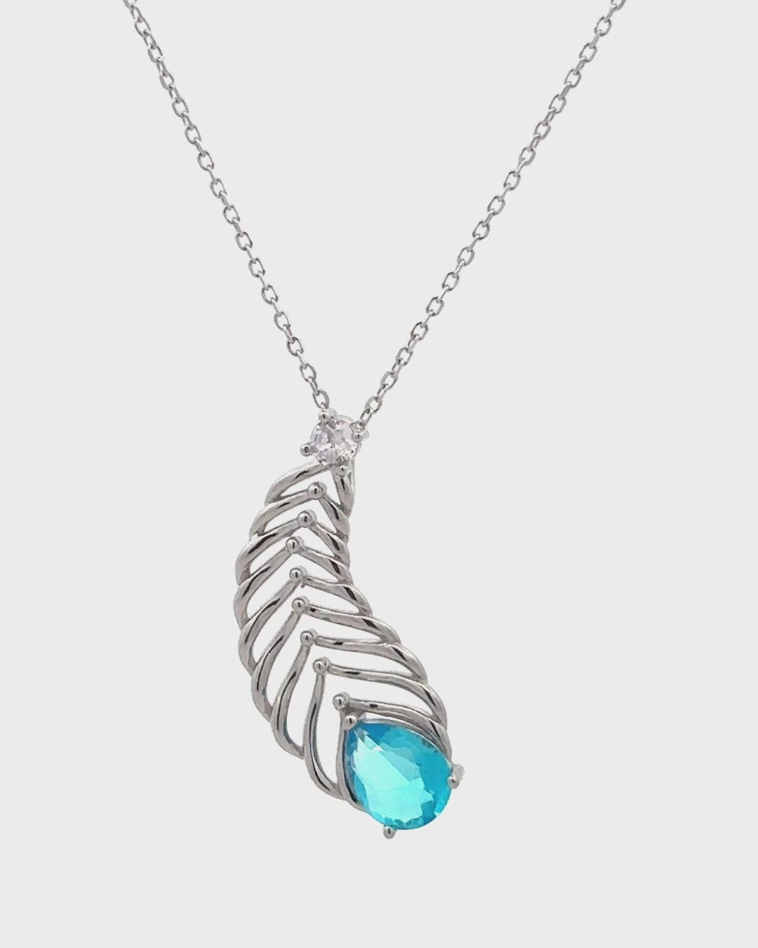 Silver Feathered Ocean Blue Pendant Necklace