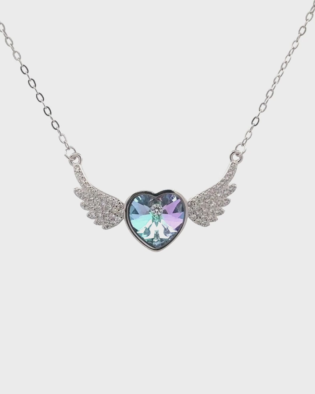 Silver Celestial Wings Heart Pendant Necklace