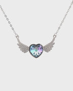 Silver Celestial Wings Heart Pendant Necklace