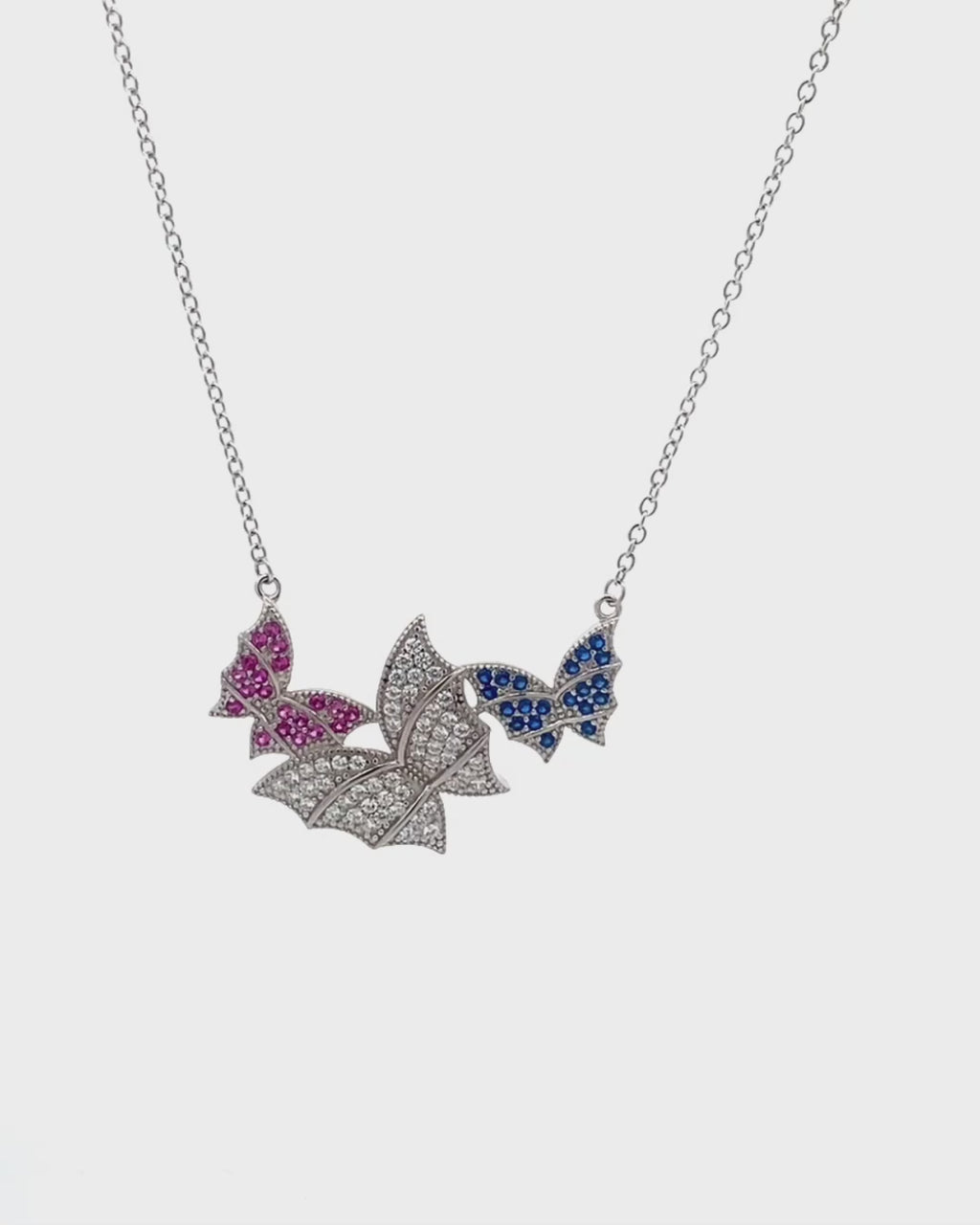 Silver Aurora Trio Butterfly Pendant Necklace