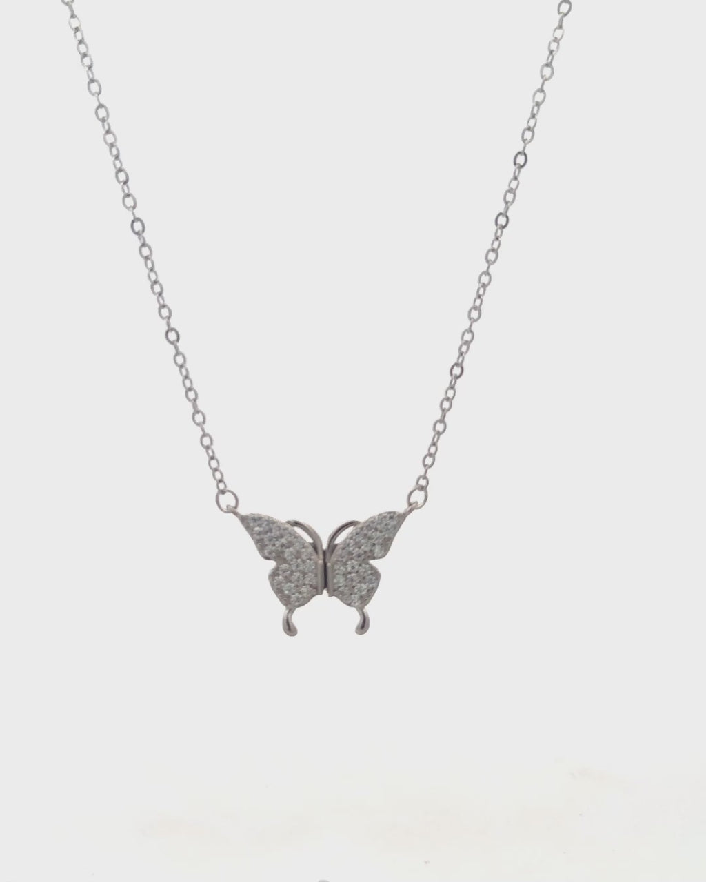 Silver Glittering Wings Butterfly Pendant Necklace