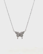 Silver Glittering Wings Butterfly Pendant Necklace