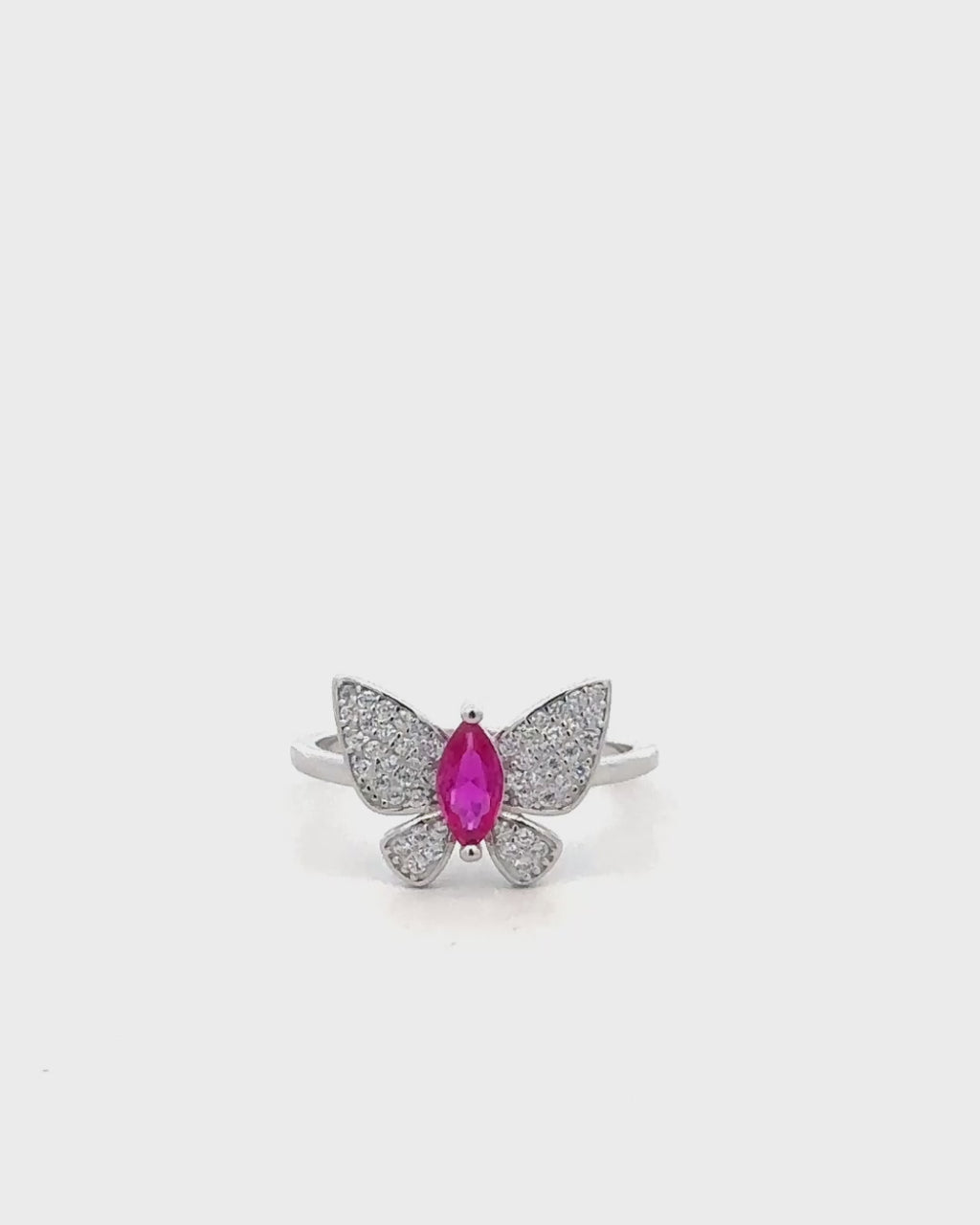 Silver Crimson Wings Butterfly Ring