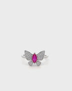 Silver Crimson Wings Butterfly Ring
