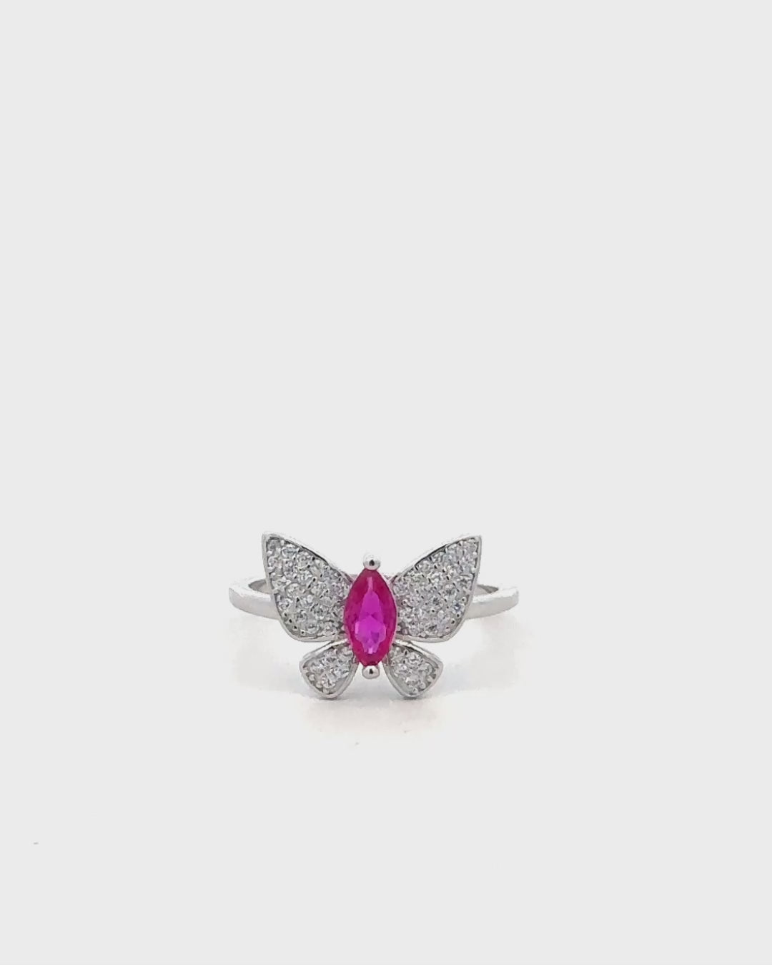 Silver Crimson Wings Butterfly Ring
