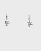 Silver Fluttering Grace Hummingbird Hoop Earrings
