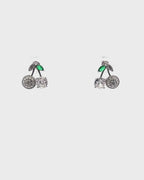 Silver Emerald Bloom Cherry Earrings