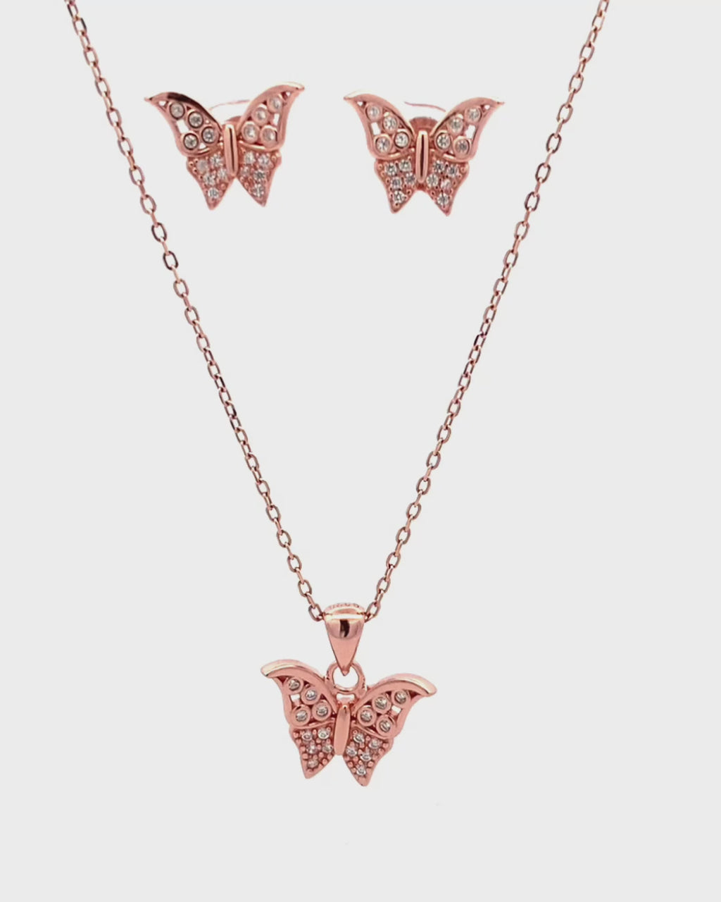 Silver Fluttering Elegance Rose Gold Pendant Set