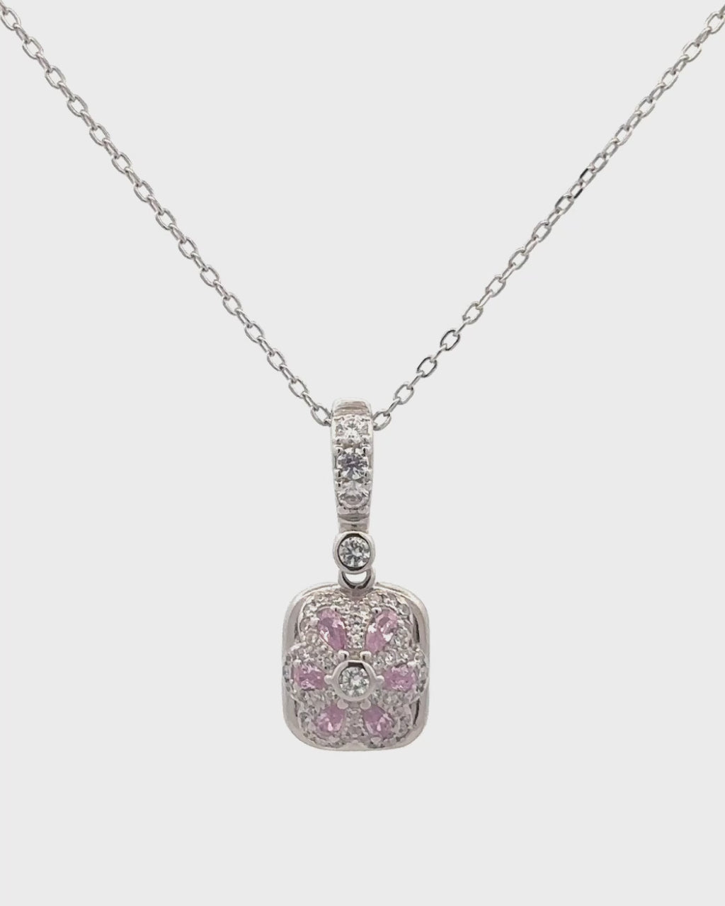 Silver Rosé Radiance Square Pendant Necklace