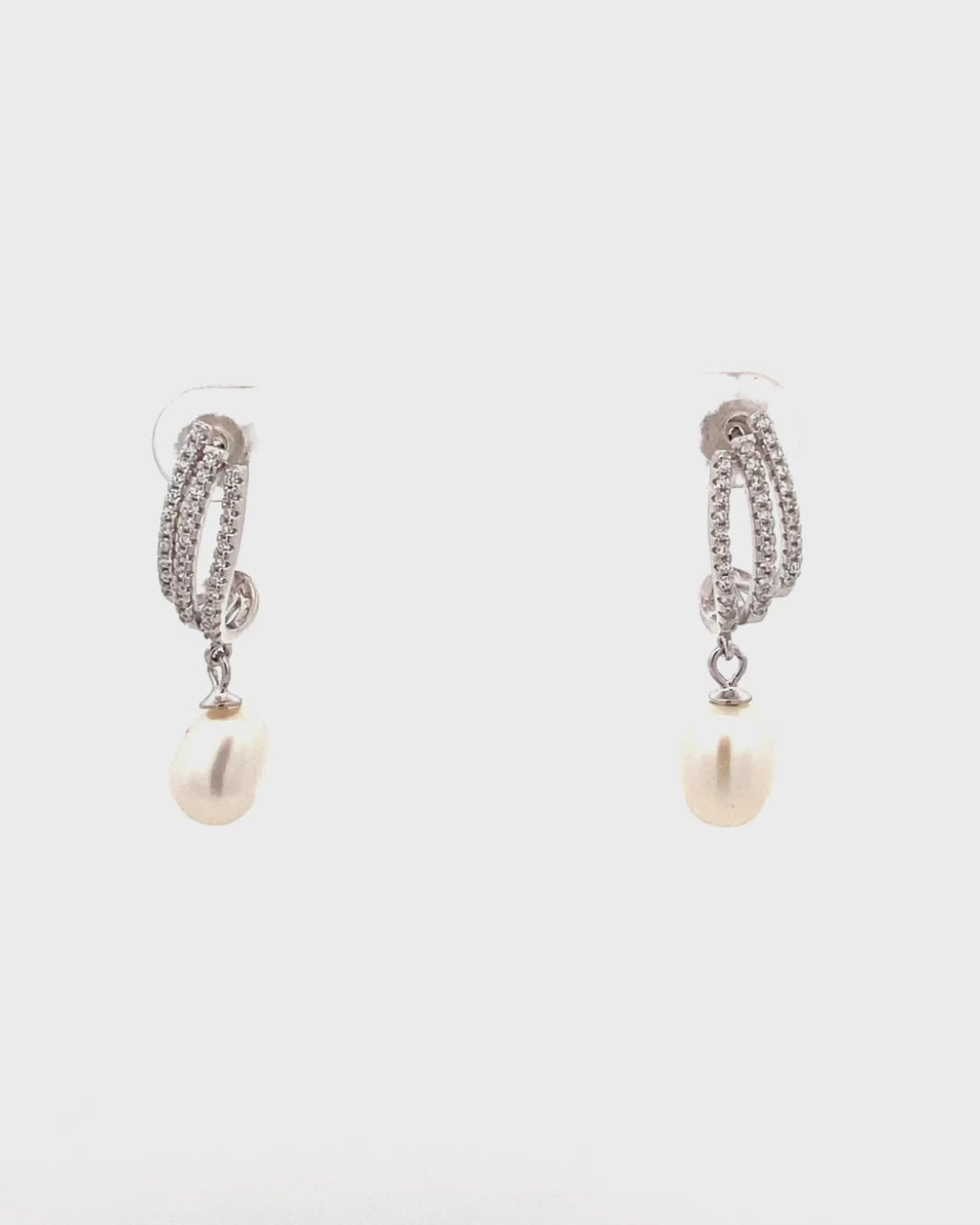 Silver Timeless Grace Pearl Hoop Earrings