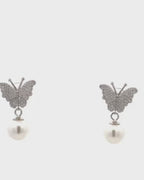 Silver Pearl Flutter Butterfly Earrings