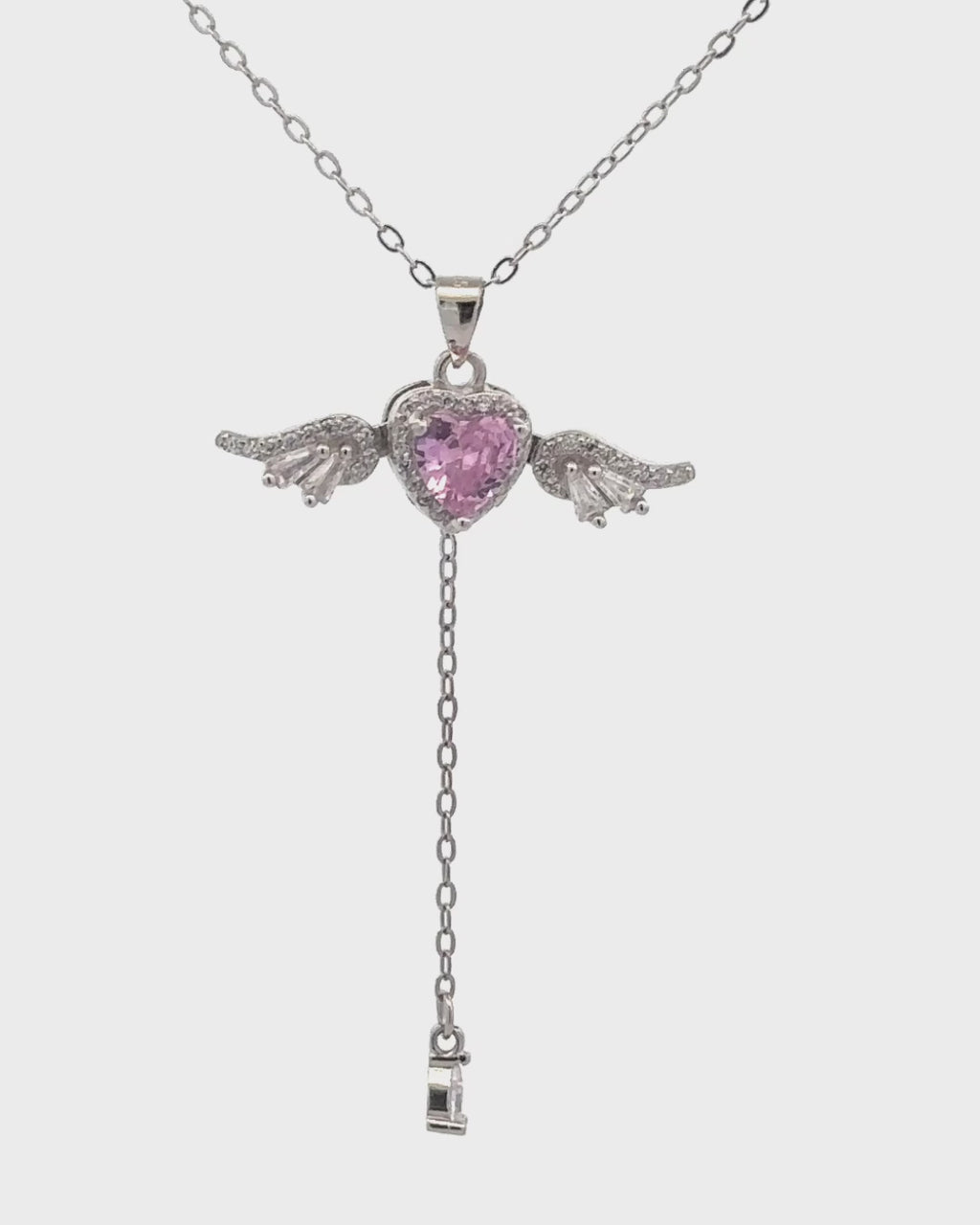 Silver Angel Heart Wing Pendant Necklace