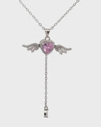 Silver Angel Heart Wing Pendant Necklace