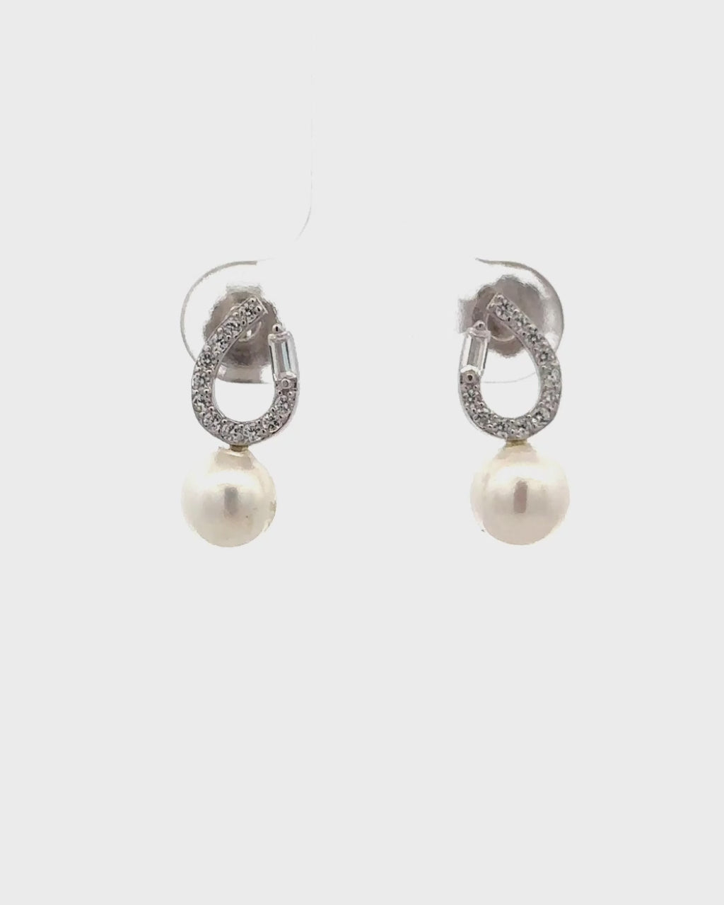 Silver Lucky Charm Pearl Stud Earrings
