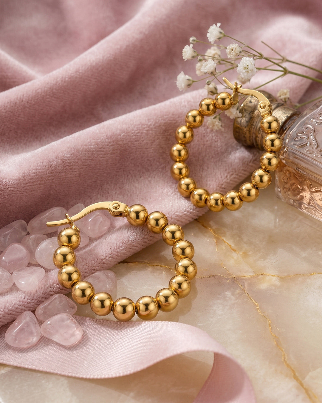 Beaded Gold Hoop Earrings