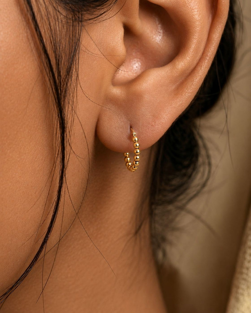 Beaded Gold Hoop Earrings (Demi-Fine)