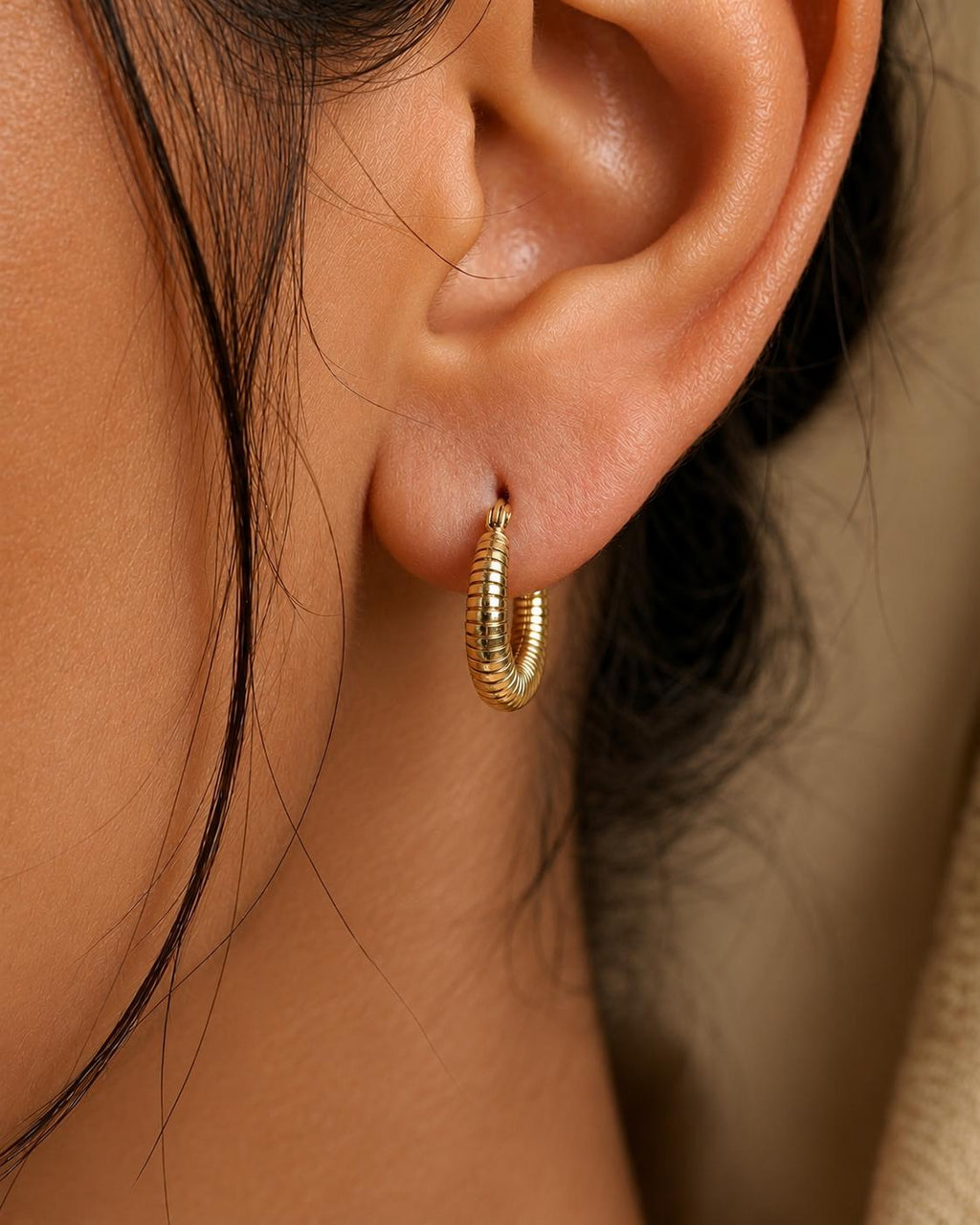 Textured Gold Hoop Earrings (Demi-Fine)