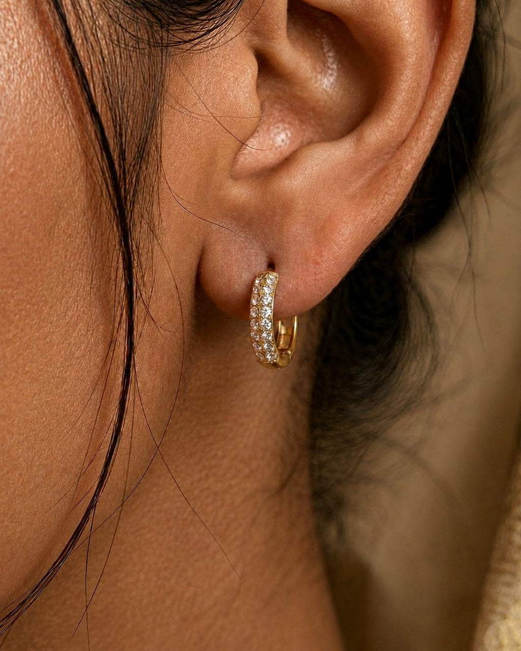 Crystal Pavé Gold Hoop Earrings (Demi-Fine)