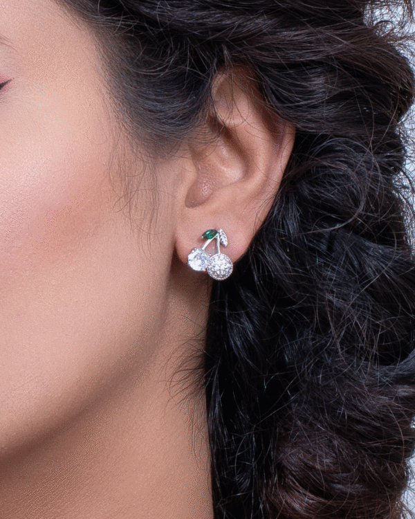 Silver Emerald Bloom Cherry Earrings - Image 2