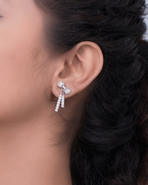 Silver Crystal Bow Cascade Earrings - Image 2