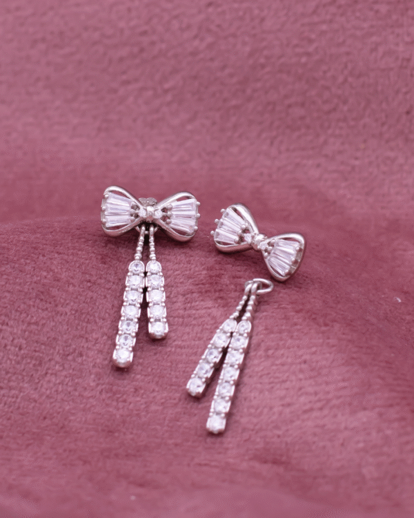 Silver Crystal Bow Cascade Earrings - Image 3