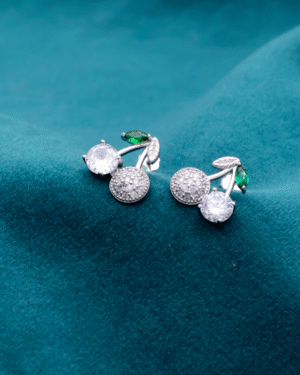 Silver Emerald Bloom Cherry Earrings