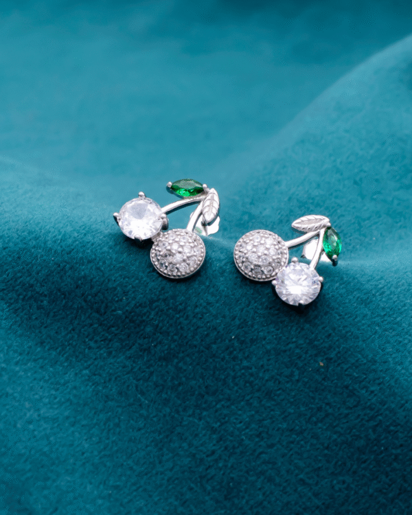 Silver Emerald Bloom Cherry Earrings - Image 3