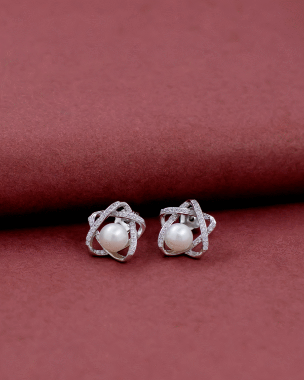 Silver Pearl Orbit Elegance Earrings - Image 2