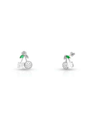 Silver Emerald Bloom Cherry Earrings