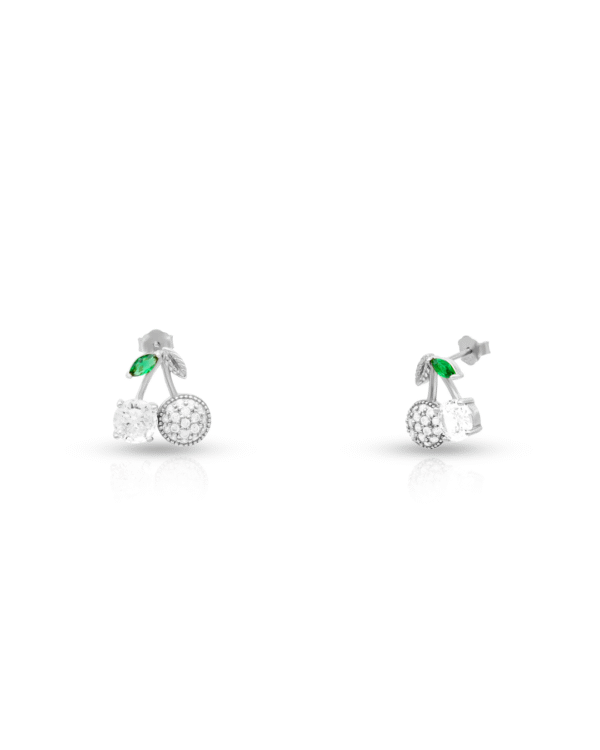 Silver Emerald Bloom Cherry Earrings