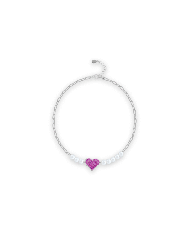 Silver Amour Pearl Heart Choker Bracelet