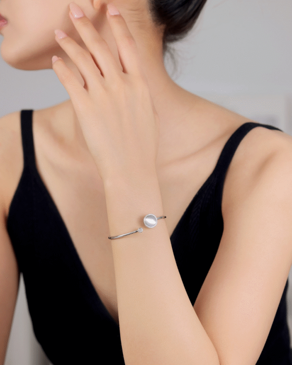Silver Moonlit Grace Pearl Cuff Bracelet - Image 2
