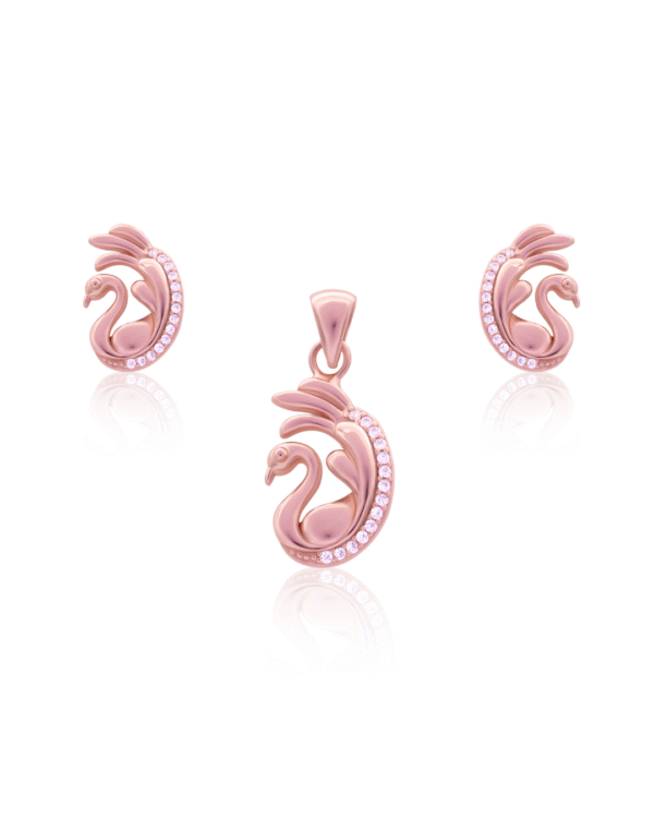 Silver Majestic Swan Rose Gold Pendant Set