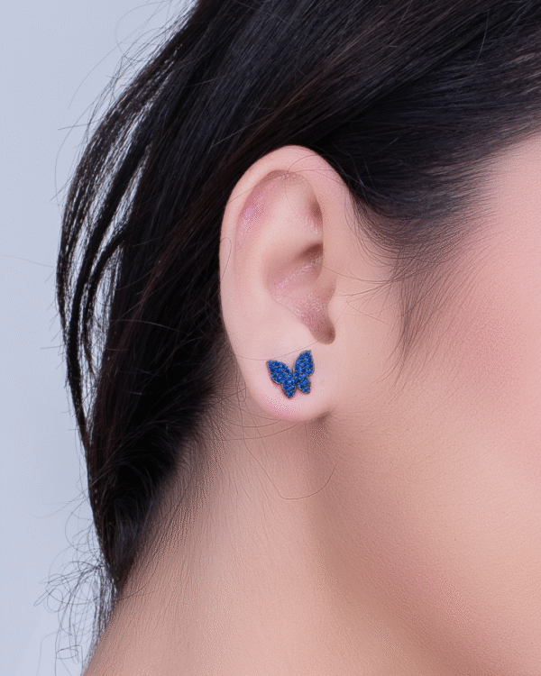 Silver Sapphire Dream Butterfly Stud Earrings - Image 2