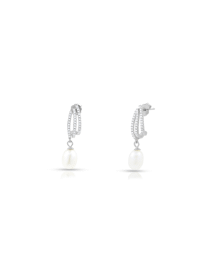 Silver Timeless Grace Pearl Hoop Earrings