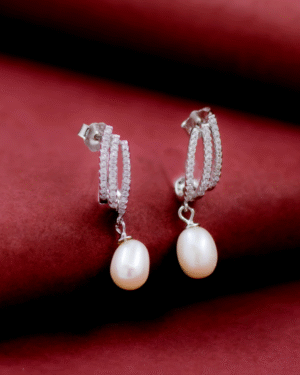 Silver Timeless Grace Pearl Hoop Earrings