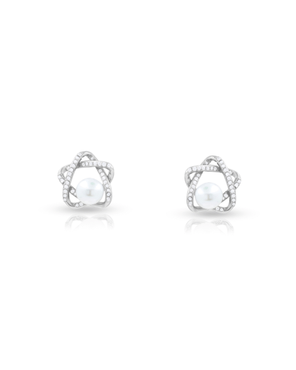 Silver Cosmic Orbit Pearl Stud Earrings