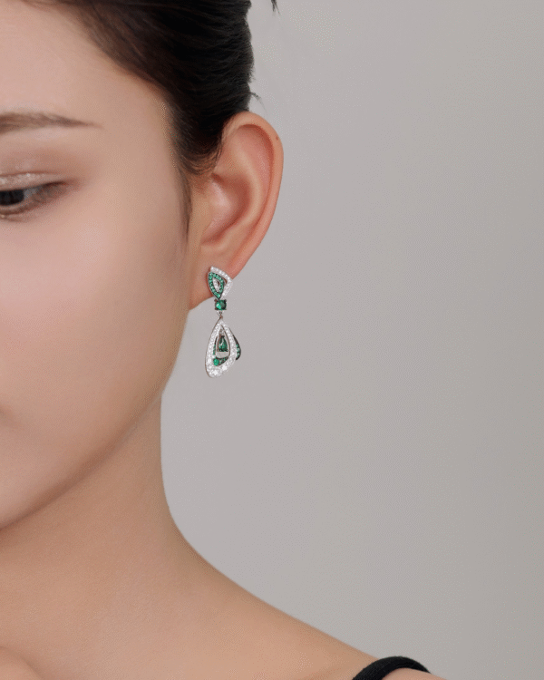 Silver Emerald Mirage Drop Earrings - Image 2