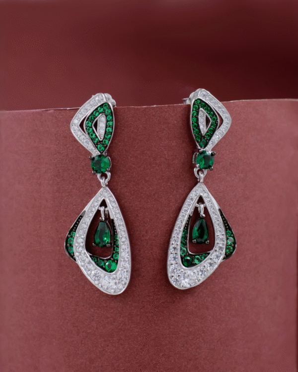 Silver Emerald Mirage Drop Earrings - Image 3