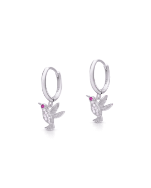 Silver Fluttering Grace Hummingbird Hoop Earrings