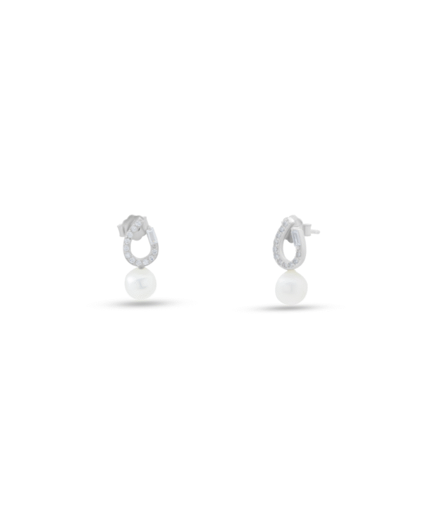 Silver Lucky Charm Pearl Stud Earrings