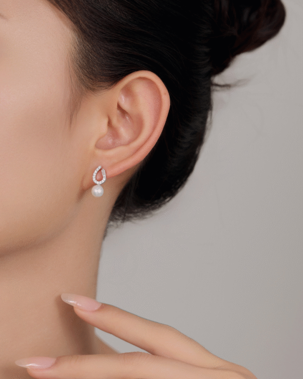 Silver Lucky Charm Pearl Stud Earrings - Image 2