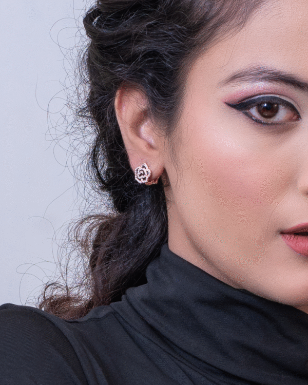 Silver Rose Noir Stud Earrings - Image 2
