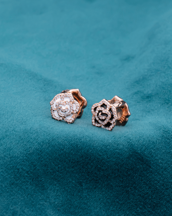 Silver Rose Noir Stud Earrings - Image 3