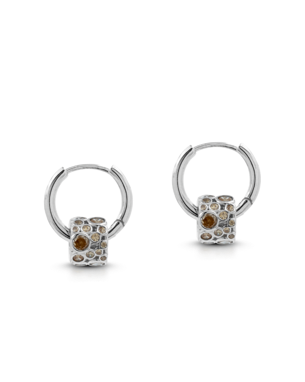 Silver Luxe Dice Hoop Earrings (Silver)