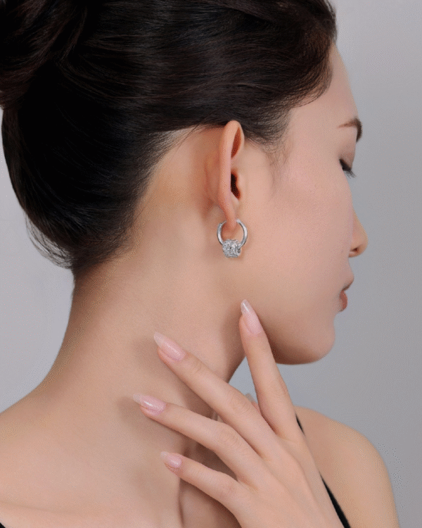 Silver Luxe Dice Hoop Earrings (Silver) - Image 2