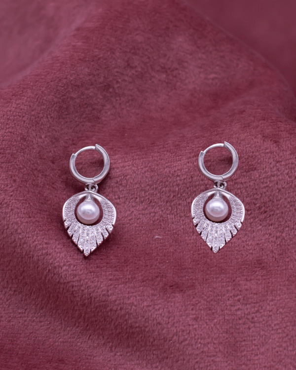 Silver Pearl Radiance Hoop Earrings - Image 3