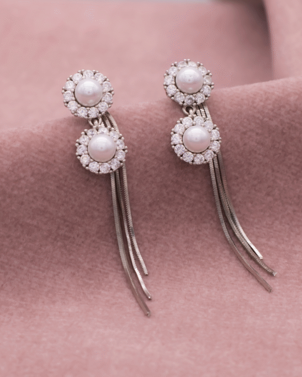 Silver Celestial Glow Pearl Earrings - Image 3