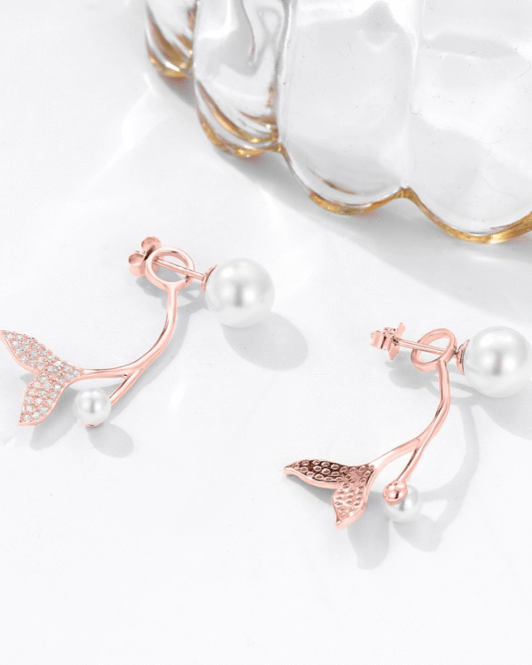 Silver Pearl Blossom Elegance Earrings - Image 3